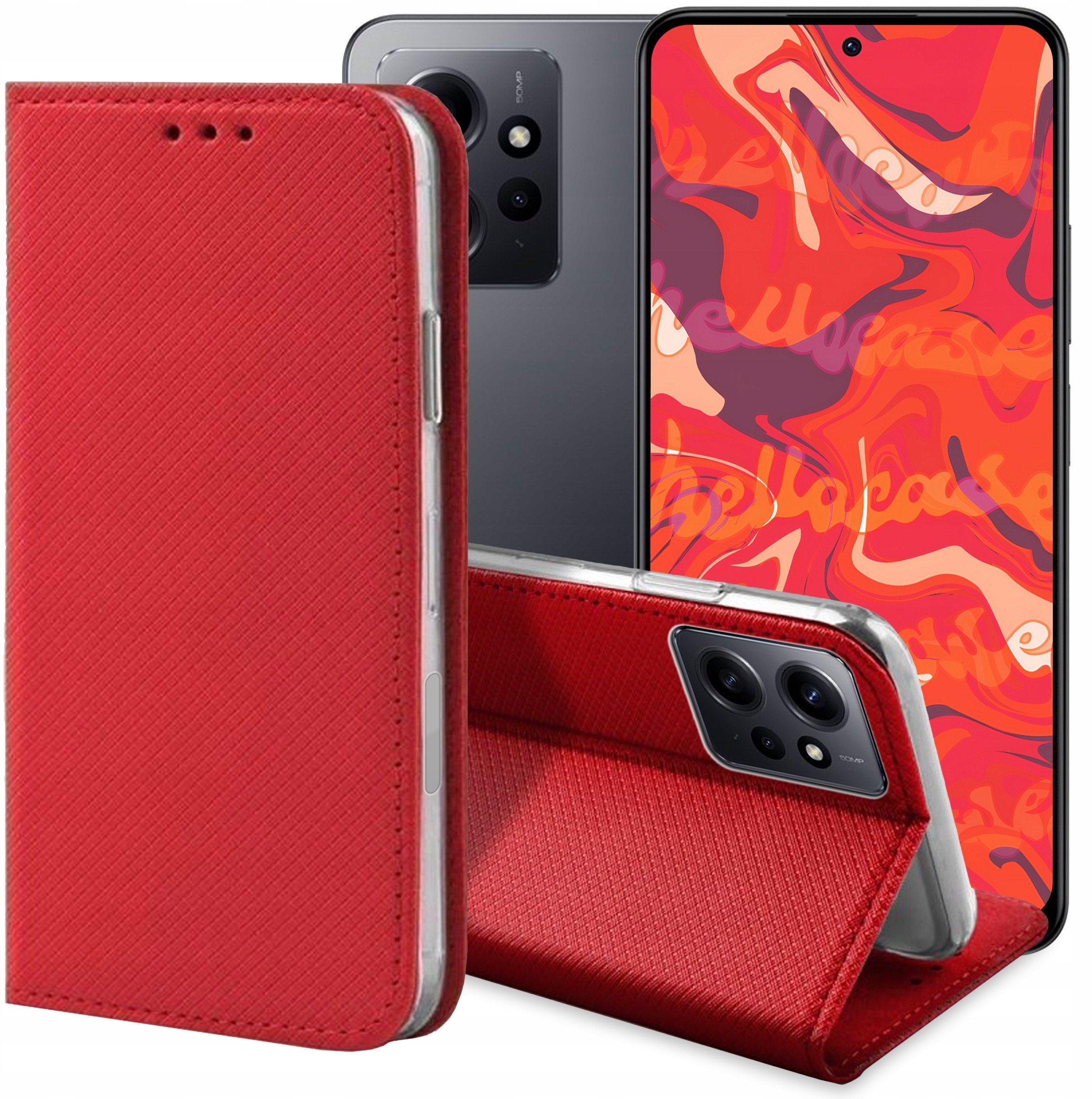 ETUI Z KLAPKĄ DO XIAOMI REDMI NOTE 12S 4G CZERWONE MAGNETYCZNE ZAMYKANE