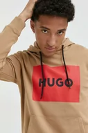 Bluzy męskie - HUGO bluza bawełniana męska kolor szary z kapturem z nadrukiem - Hugo - miniaturka - grafika 1