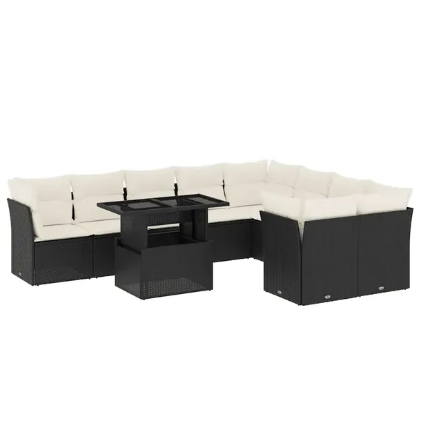Zestaw mebli ogrodowych modułowych czarny z poduszkami kremowymi 62x62x69