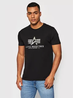 Koszulki męskie - Alpha Industries T-Shirt Basic Foll Print 100501FP Czarny Regular Fit - grafika 1