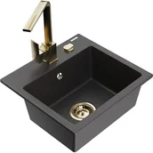 Zlewozmywaki z baterią - Mexen Milo zlewozmywak granitowy 1-komorowy z baterią kuchenną Rita, czarny nakrapiany - miniaturka - grafika 1