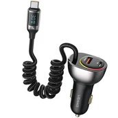 Ładowarki samochodowe - USAMS Ład. sam. C37 1xUSB+1xUSB-C 60W + kabel USB-C 30W PD+QC Fast Charge czarny/black CC192CC01 (US-CC192) - miniaturka - grafika 1