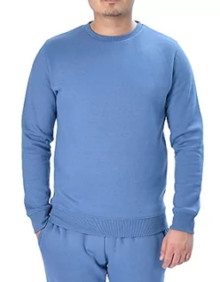 Koszulki męskie - M17 Męska klasyczna bluza z okrągłym dekoltem sweter na co dzień sweter z długim rękawem top gładki sweter, niebieski (Denim Blue), S - grafika 1