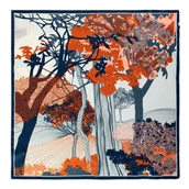 Apaszki i szaliki męskie - Damska chusta jedwabna we wzory granatowo - pomarańczowa - miniaturka - grafika 1