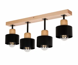Czarna lampa sufitowa, czteropunktowy spot DSC60x7BU z drewna i metalu E27 - Lampy sufitowe - miniaturka - grafika 1