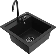 Zlewozmywaki z baterią - Mexen Vito zlewozmywak granitowy 1-komorowy z baterią kuchenną Telma, czarny - 6503-77-670200-70-B - miniaturka - grafika 1