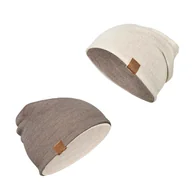 Czapki dla dzieci - Czapka merino dwustronna - taupe-beż - OUTLET 1-2 lata - miniaturka - grafika 1