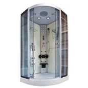 Kabiny z hydromasażem - Kabina prysznicowa z hydromasażem i sauną niski brodzik białe ściany 100x100 - miniaturka - grafika 1