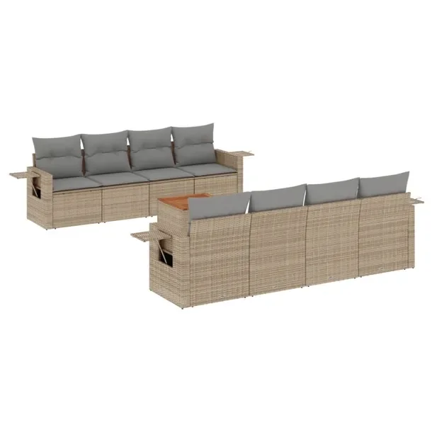 Zestaw mebli ogrodowych modułowy beżowy z poduszkami, rattan PE, 55x62x69