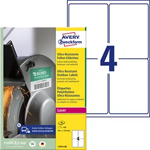 Avery Zweckform Etykiety polietylenowe ultra resistant A4 40 ark./op. 99,1x139mm ZWECKFORM L7915-40 L7915-40 - Etykiety samoprzylepne i bloki etykiet - miniaturka - grafika 1
