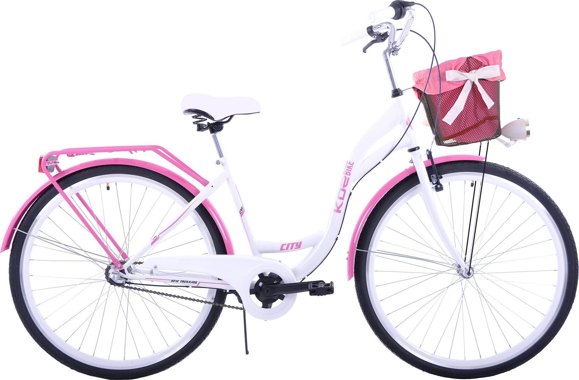 Kozbike K19 Rower miejski damski Kozbike 28 biało-różowy 3 biegi