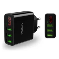 Ładowarki samochodowe - ROCK ŁADOWARKA SIECIOWA T14 LED 3-PORT NETWORK CHARGER BLACK - miniaturka - grafika 1