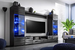 Meblościanka Modica Furnival Czarna 3D Led - Meblościanki - miniaturka - grafika 1