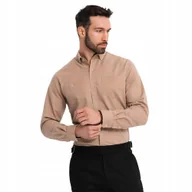 Koszule męskie - Koszula męska lniana jasnobrązowa komfortowa Ombre OM-SHCS-0134 V7 roz. M - miniaturka - grafika 1