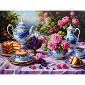 Rękodzieło - TEMU Zestaw do malowania diamentów z motywem kwiatowego czajnika, pełny zestaw okrągłych diamentów akrylowych, mozaika haftu diamentowego, - miniaturka - grafika 1
