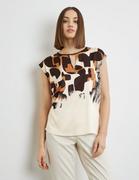 Koszulki i topy damskie - TAIFUN Koszulka z wzorzystym satynowym przodem Beżowy 42/M - miniaturka - grafika 1