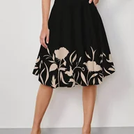 Spódnice - TEMU Elegancka damska spódnica A-line o średniej długości z kwiatowym nadrukiem na jesień - miniaturka - grafika 1