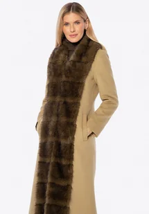 Długi damski płaszcz z wełny i sztucznego futra brązowy - Płaszcze damskie Długi damski płaszcz z wełny i sztucznego futra brązowy - Płaszcze damskie - miniaturka - grafika 1