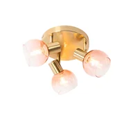 Lampy sufitowe - QAZQA Reflektor sufitowy Art Deco złoty z różowym szkłem 3-punktowy - Vidro - miniaturka - grafika 1