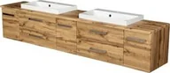 Szafki łazienkowe - Szafka łazienkowa dąb naturalny 210 cm FOKUS NEW z blatem i dwiema umywalkami - miniaturka - grafika 1