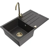 Zlewozmywaki z baterią - Mexen Bruno zlewozmywak granitowy 1-komorowy z ociekaczem i baterią kuchenną Telma, czarny nakrapiany - 6513-76-670200-50 - miniaturka - grafika 1