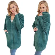 Płaszcze damskie - ALPAKI PŁASZCZ kurtka WEŁNA ZGASZONY ZIELONY oversize DŁUGI - miniaturka - grafika 1