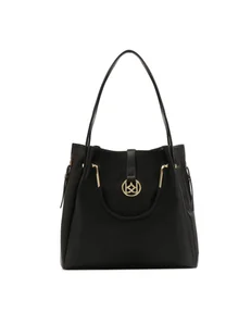 Czarna torebka na ramię i metalowymi uchwytami do ręki - Torebki damskie - miniaturka - grafika 1