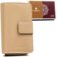 Portfele - Portfel damski skórzany Peterson na karty i dokumenty pionowa portmonetka na suwak z ochroną RFID, beżowy - miniaturka - grafika 1