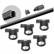 Lampy sufitowe - Zestaw szynowy 3 fazowy szyna 2m, 5x Led 10W Czarny kompletny zestaw - miniaturka - grafika 1