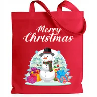 Torby i wózki na zakupy - TORBA BAWEŁNIANA SHOPER ŚWIĄTECZNY PREZENT CZERWONA MERRY CHRISTMAS WZORY - miniaturka - grafika 1