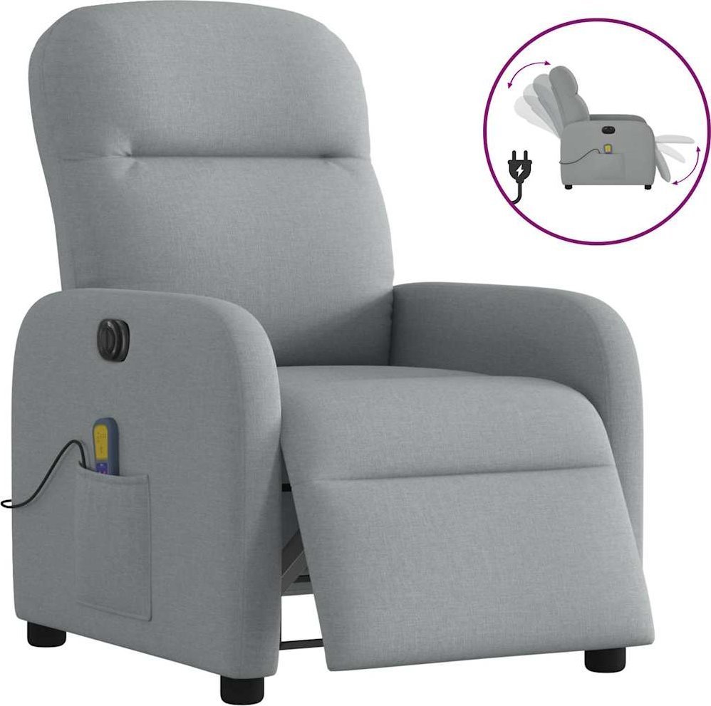 vidaXL vidaXL Rozkładany fotel masujący, elektryczny, jasnoszary, tkanina