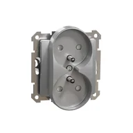 Gniazdka elektryczne - Schneider Gniazdo z/u podwójne modułowe z przesłonami do systemu ramkowego SEDNA Design & Elements srebrne aluminium - miniaturka - grafika 1