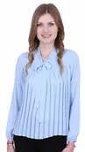 Bluzki damskie - Błękitna, plisowana bluzka z wiązaniem John Zack XL - miniaturka - grafika 1