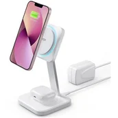Ładowarki do telefonów - Ładowarka indukcyjna ESR Halolock 2-in-1 Cryoboost MagSafe dla iPhone z MagSafe / Apple AirPods , biała - miniaturka - grafika 1