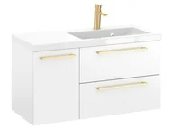 Szafki łazienkowe - Szafka Wisząca Z Umywalką RON 90 cm D Prawa - Biały Mat - Uchwyty Złote Szczotkowane - miniaturka - grafika 1