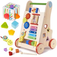 Skoczki dla dzieci - PCHACZ DREWNIANY CHODZIK KOSTKA EDUKACYJNA GRA 6W1 MONTESSORI SORTER KLOCKI - miniaturka - grafika 1