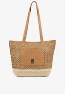 Torebki damskie - Ciemnobeżowa Torebka Typu Shopper z Plecionką Felarena - miniaturka - grafika 1