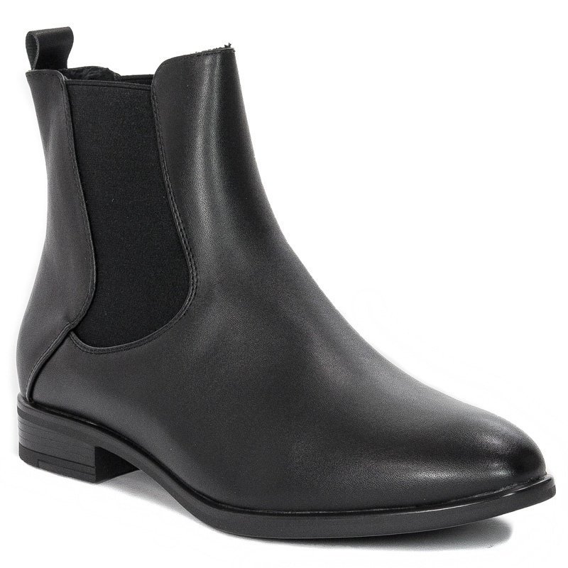 Boccato Luksusowe Botki Damskie Skórzane Ze Złotą Ozdobą Czarne 3200-BLACK-GOLD (15610)-39