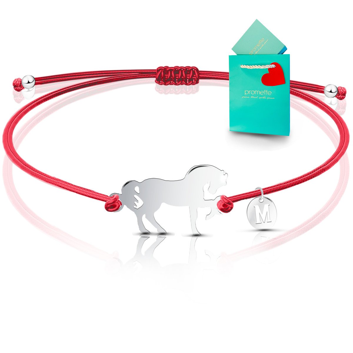 Bransoletka z koniem prezent koń na sznurku czerwonym na szczęście srebro