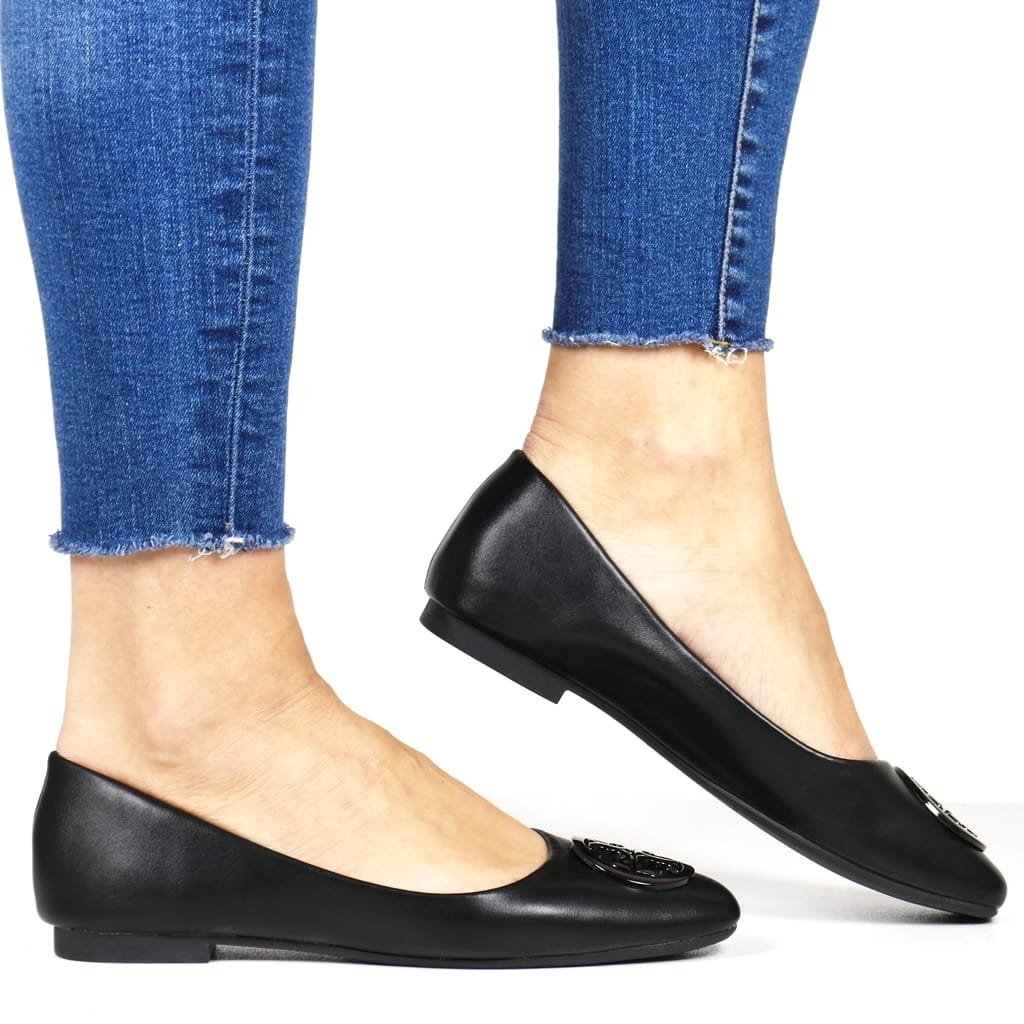 DAMSKIE BALERINY Z OZDOBĄ NA PŁASKIEJ PODESZWIE SEASTAR TU252P CZARNE