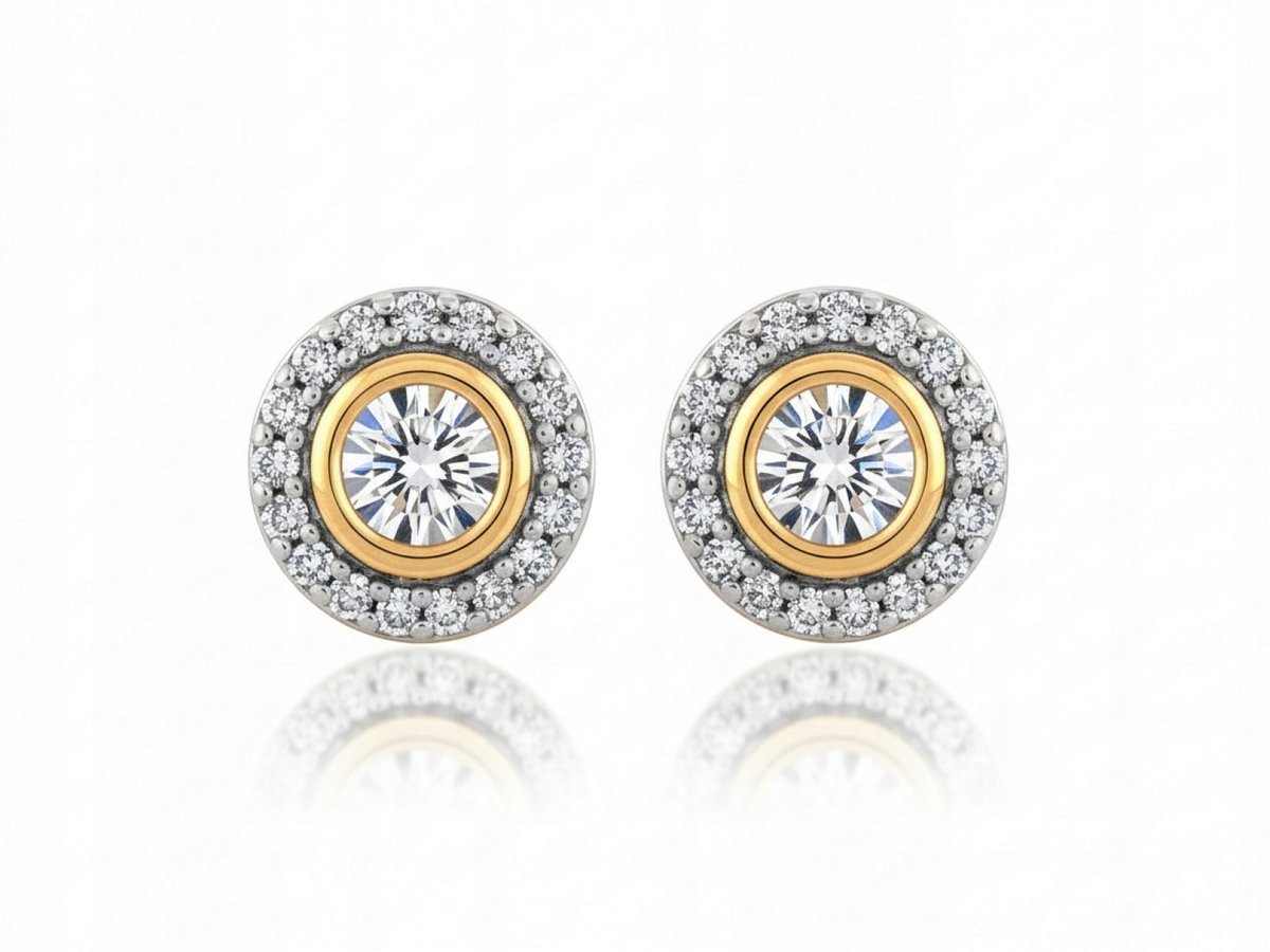Damskie kolczyki złote 585 okrągłe na sztyfcie z brylantami 0,16ct