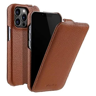 MELKCO kompatybilny z iPhone 12/12 Pro Pionowe etui na telefon z klapką Prawdziwa skóra bydlęca + PC Osłona tekstury Litchi Brown - Etui i futerały do telefonów - miniaturka - grafika 1