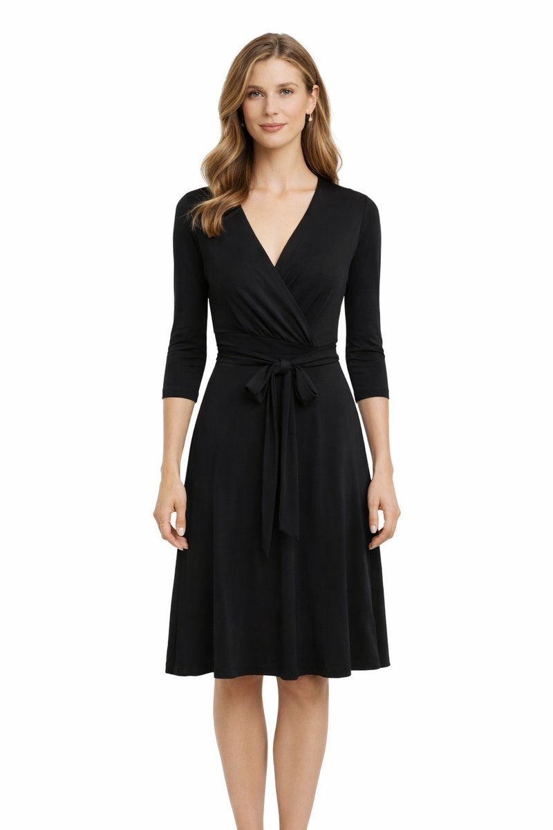 RALPH LAUREN CZARNA SUKIENKA KOPERTOWA Z PASKIEM MIDI 42 1I3A