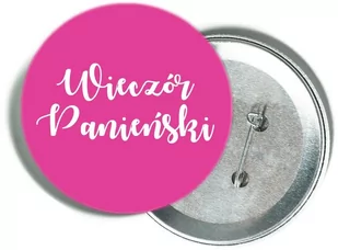 Przypinka różowa z białym napisem na Wieczór Panieński - Wieczór panieński i kawalerski - miniaturka - grafika 1