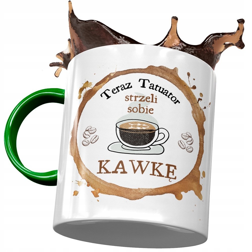 Kubek Zielony Tatuatora Strzeli Sobie Kawkę z Nadrukiem ze Zdjęciem + Opakowanie na prezent (wzór 01)