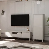 Witryny - Witryna Niska LUMA 2DK SLIM 53,5 cm Kaszmir Ryflowana do Salonu Nowoczesna - miniaturka - grafika 1