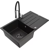 Zlewozmywaki z baterią - Mexen Bruno zlewozmywak granitowy 1-komorowy z ociekaczem i baterią kuchenną Aster, czarny/złoty metalik - miniaturka - grafika 1