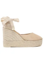 Espadryle damskie - Manebi Espadryle Soft Suede Wedge Espadrilles M 1.1 WV Beżowy - miniaturka - grafika 1