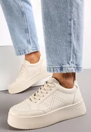Sneakersy damskie - Beżowe Sneakersy z Perforacją na Platformie Treresa - miniaturka - grafika 1