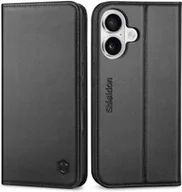 Portfele - Shieldon naturalne skórzane etui z klapką do iPhone 16 portfel Rfid czarne - miniaturka - grafika 1
